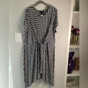 Lane Bryant black and white striped front tie dress.